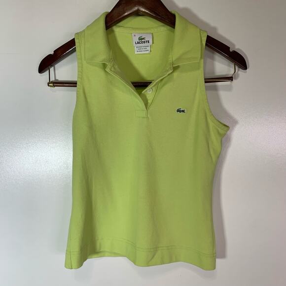 Lacoste Sleeveless Cotton Mini Piqué Polo Shirt Neon Green Women’s 36 Preppy - Picture 9 of 11